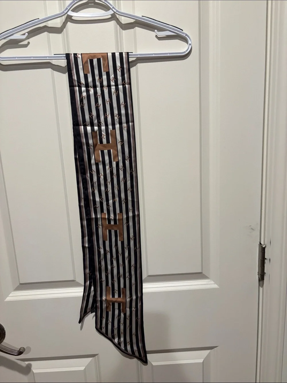 Black and Brown Striped Silk Twilly Scarf